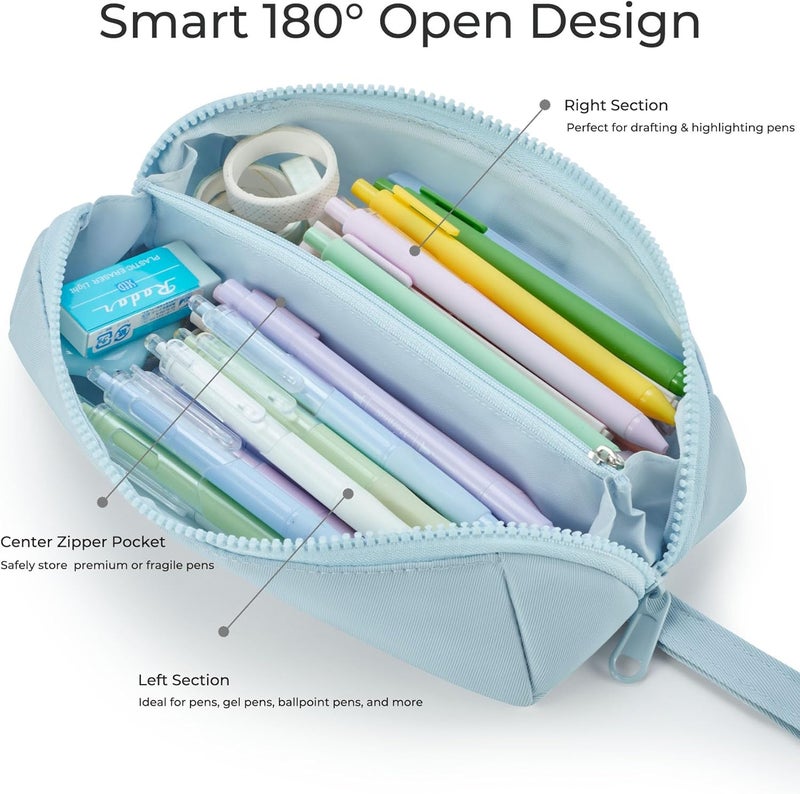 Ralnitote Store Large Pencil Case with 180° Open Design, Big Capacity Pen Bag for Girls & Boys, Aesthetic & Cute Pencil Pouch for School, Office, Makeup & Tech Accessories-Blue - Image 2